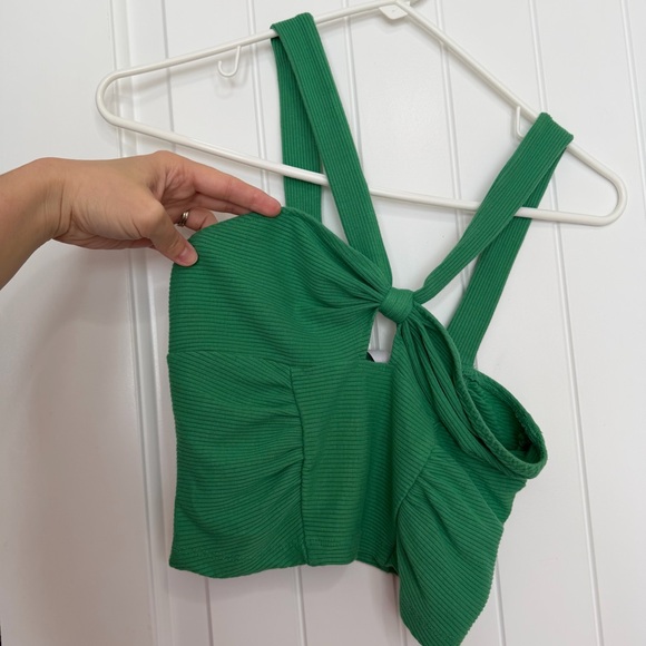 Urban Outfitters Midnight Halter Cropped Tank Top Women’s Medium Green Ribbed - Picture 3 of 7